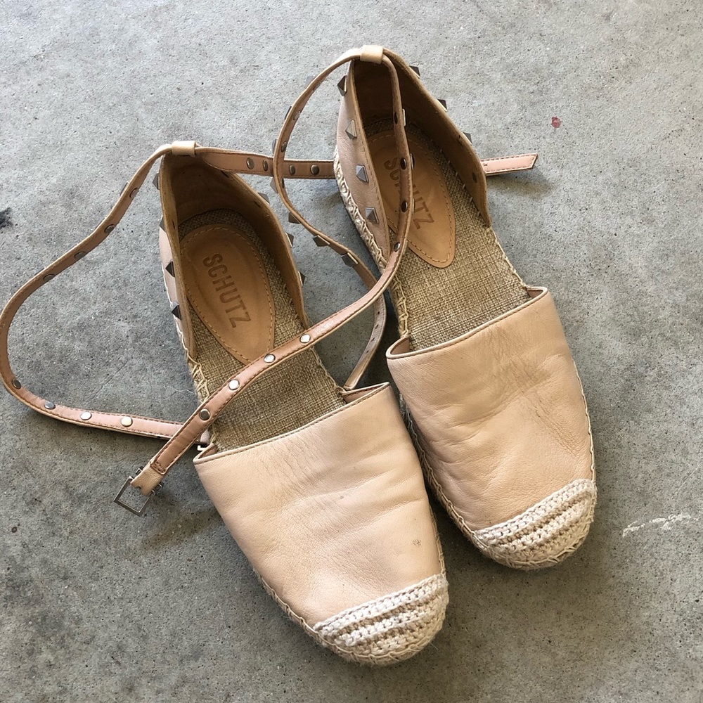 SCHUTZ Nude Espadrilles with Studded Ankle Straps